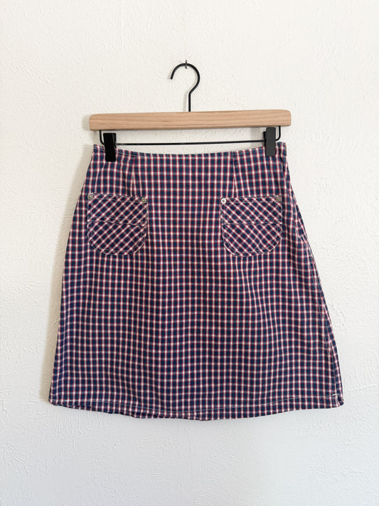 Vintage Plaid Red White & Blue Skirt (M)