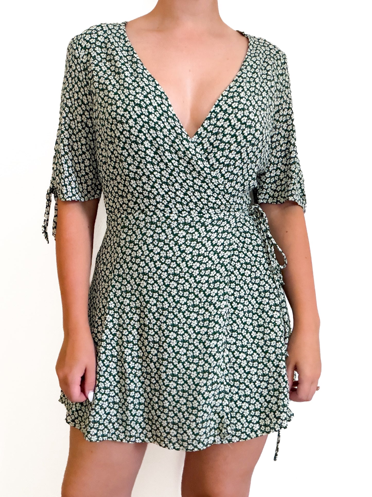 Reformation 'Venezuela Sammy' Green Floral Wrap Dress (M)