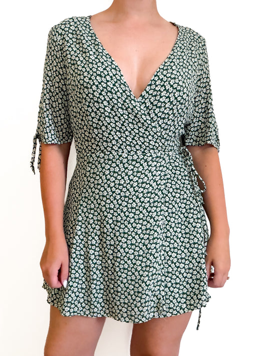 Reformation 'Venezuela Sammy' Green Floral Wrap Dress (M)