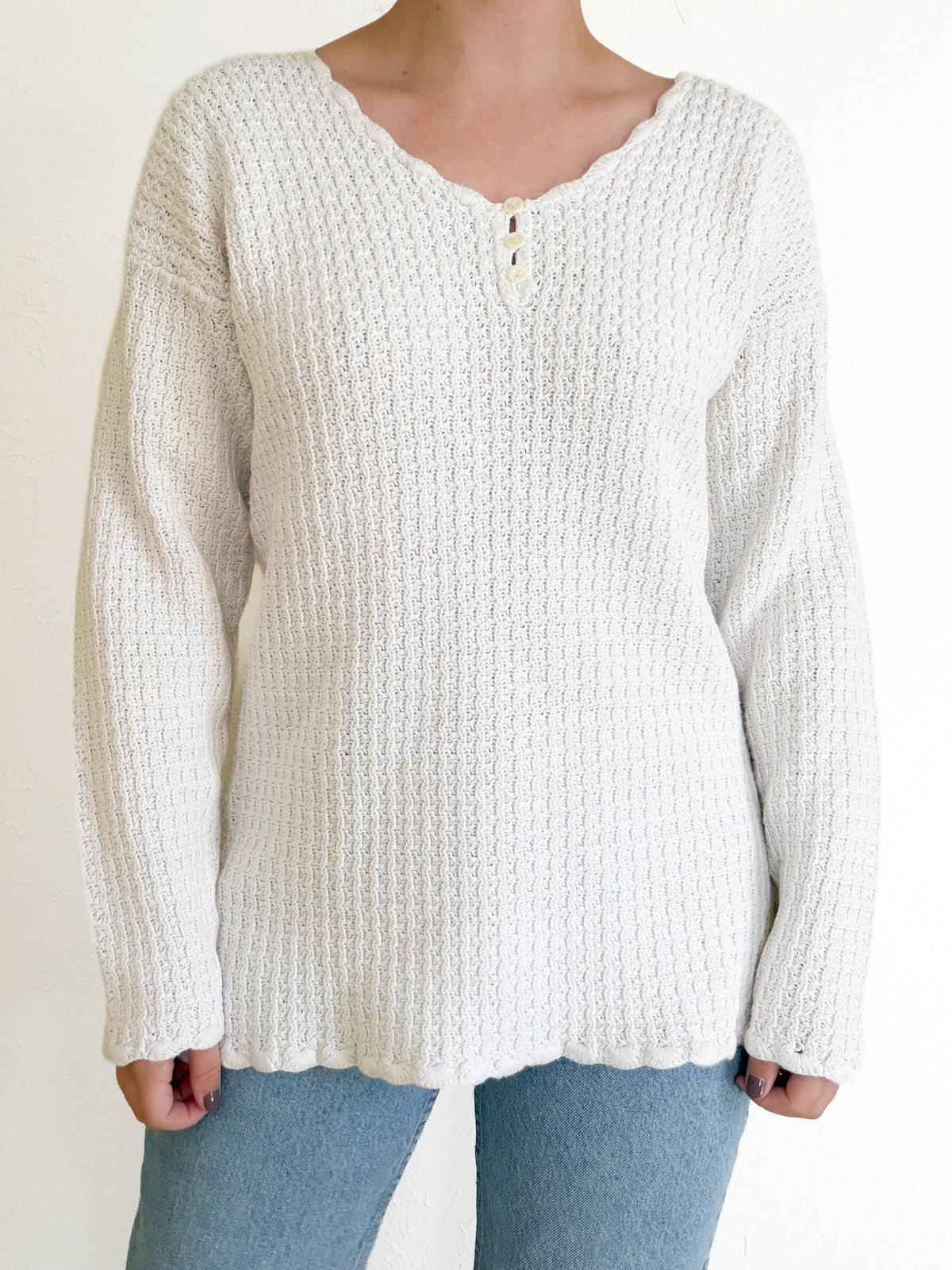 Vintage White Knit Sweater (M)