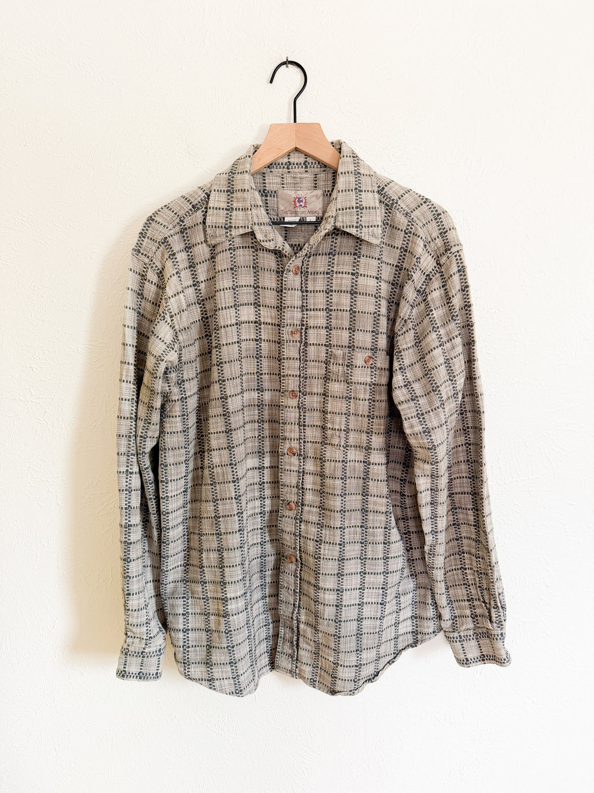 Territory Ahead Grey & Blue & Green Textured Button Up (L)