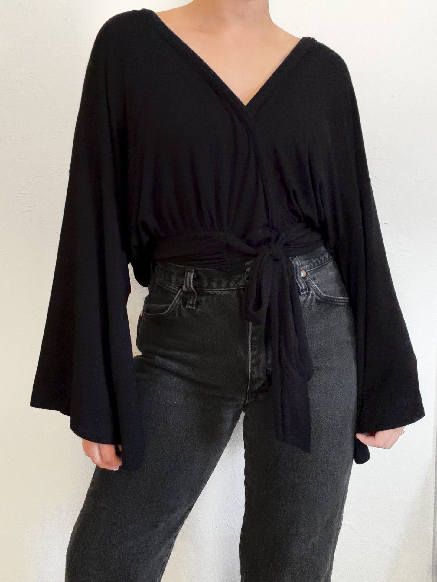 Free People ‘That’s a Wrap’ Black Flowy Top (M)