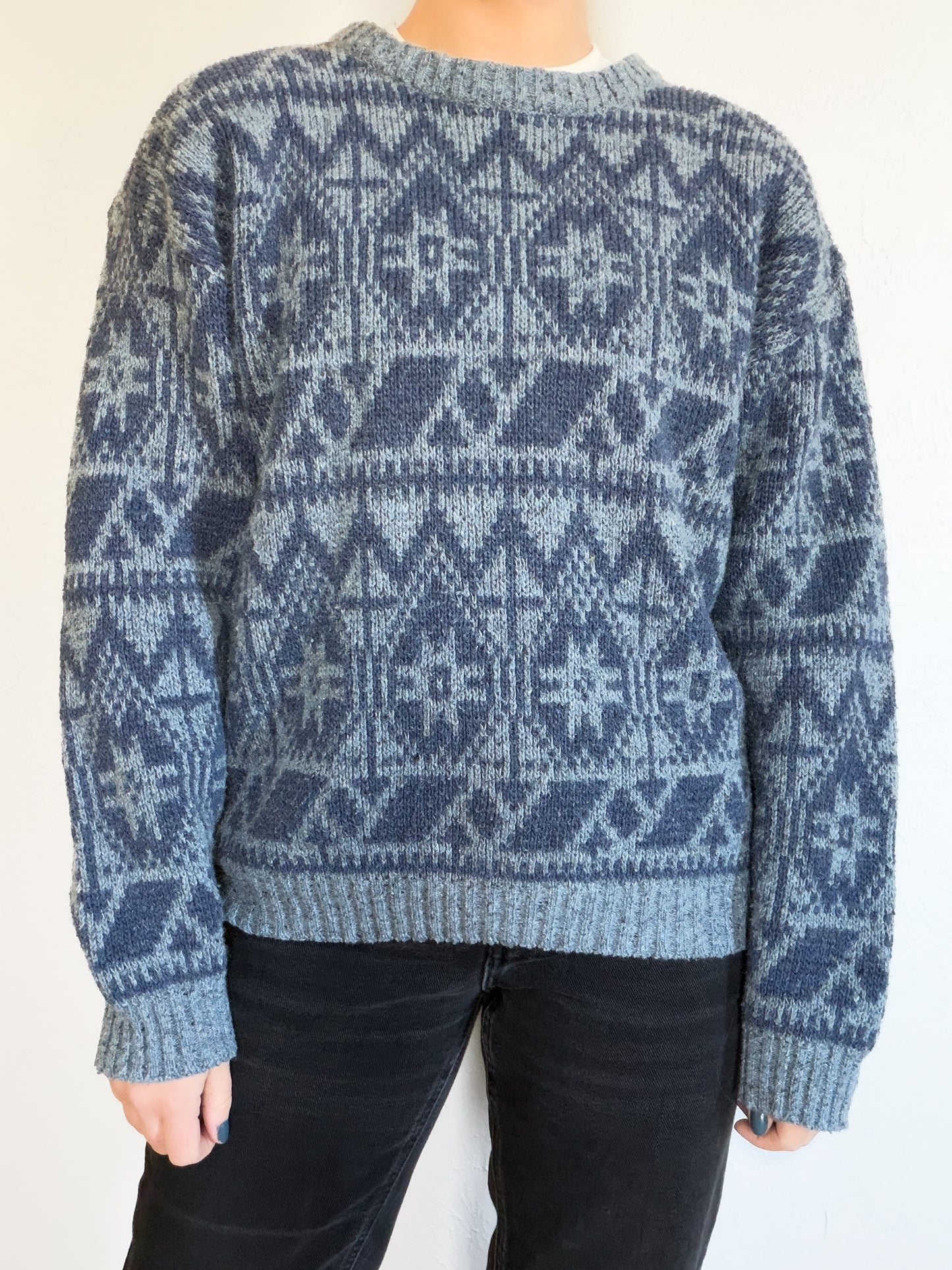 Blue Patterned Vintage Sweater (M)