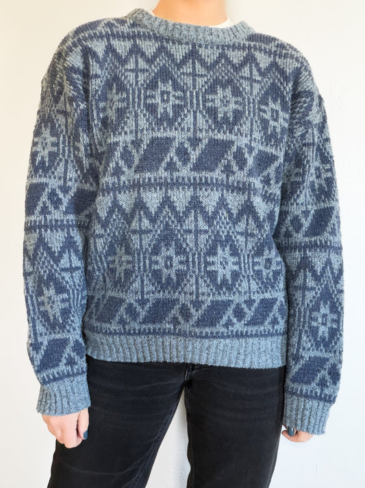 Blue Patterned Vintage Sweater (M)