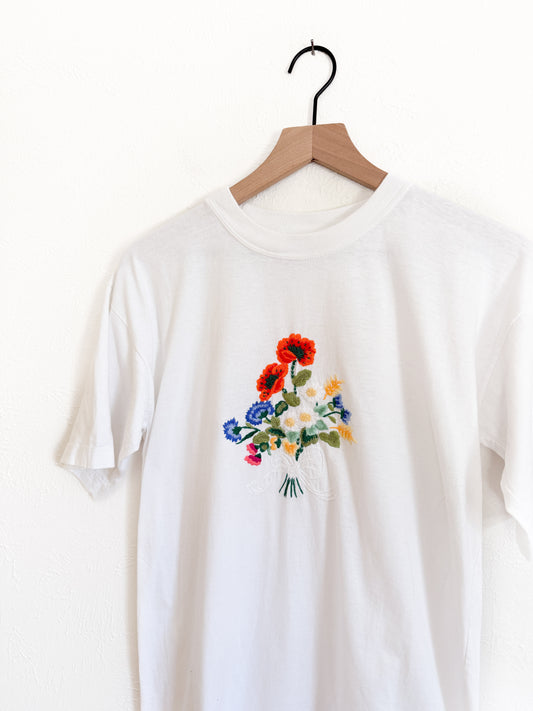 Hand Embroidered Floral Bouquet T-Shirt (XL)