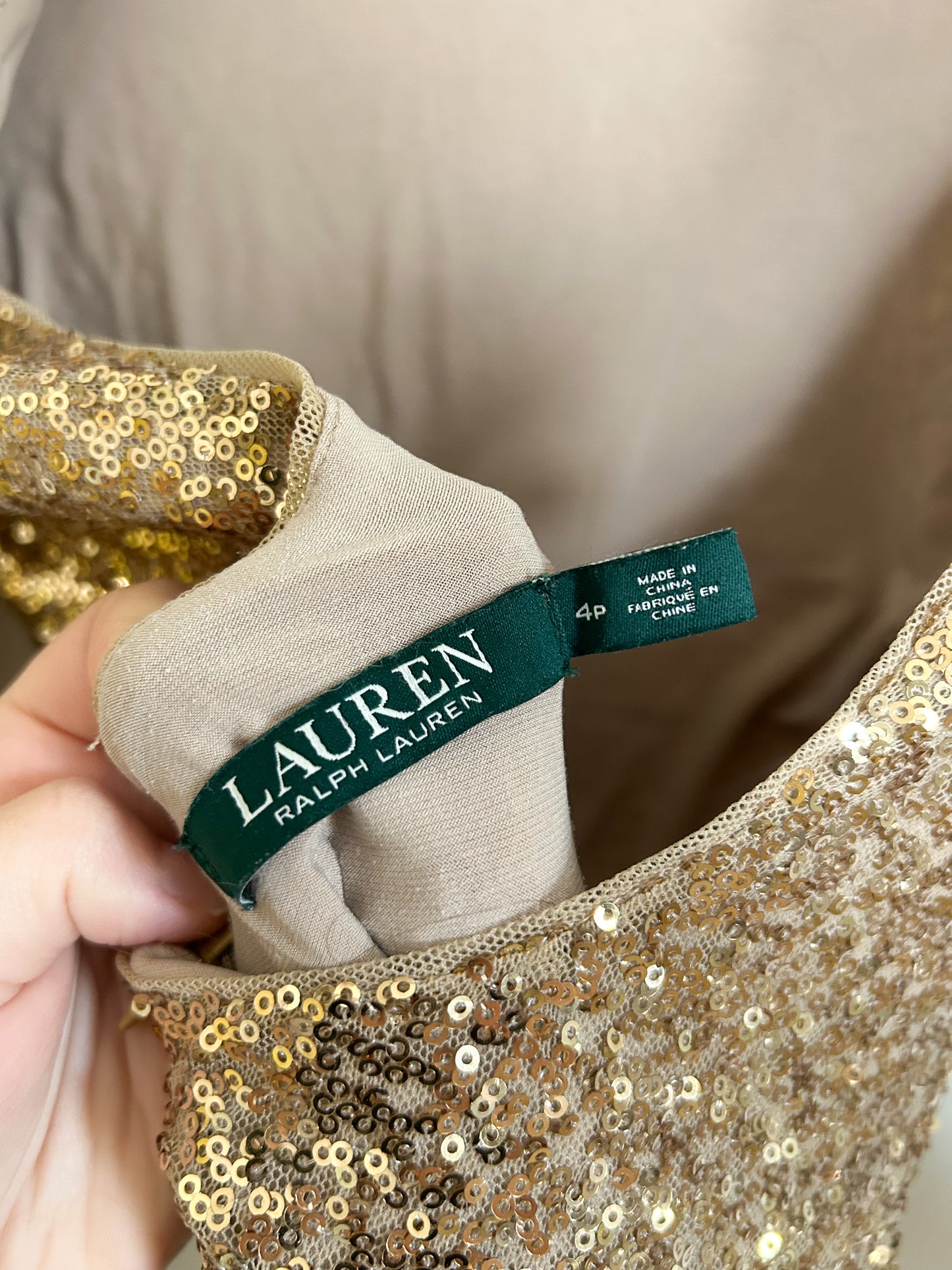 Ralph Lauren Gold Sequin Cutout Back Dress (S)