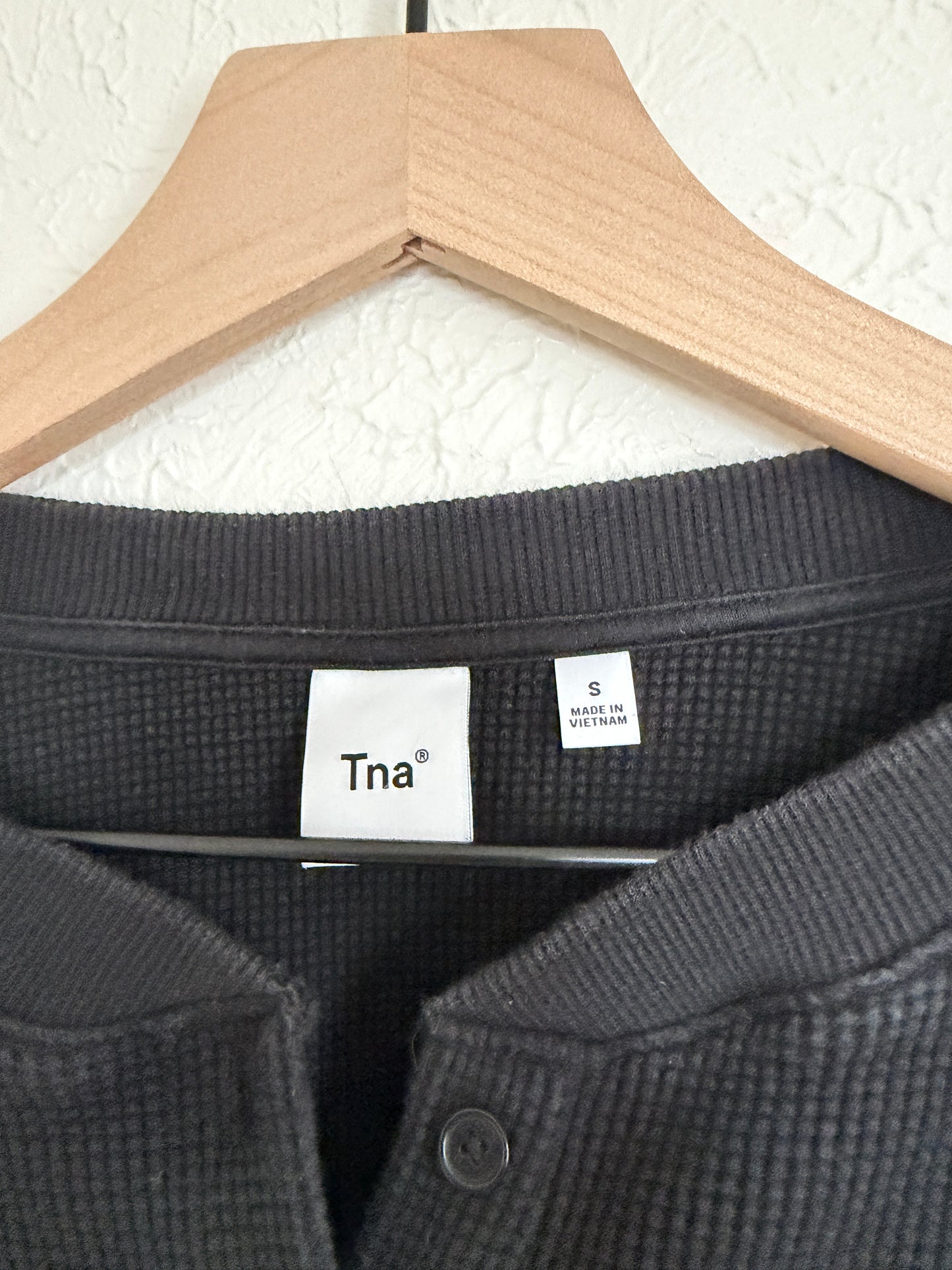 TNA Waffle Knit Black Cropped Henley (S)