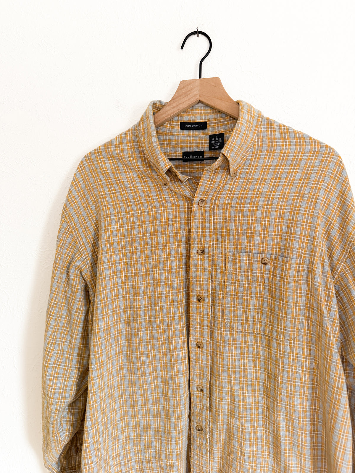 Yellow & Blue Vintage Plaid Flannel (L)