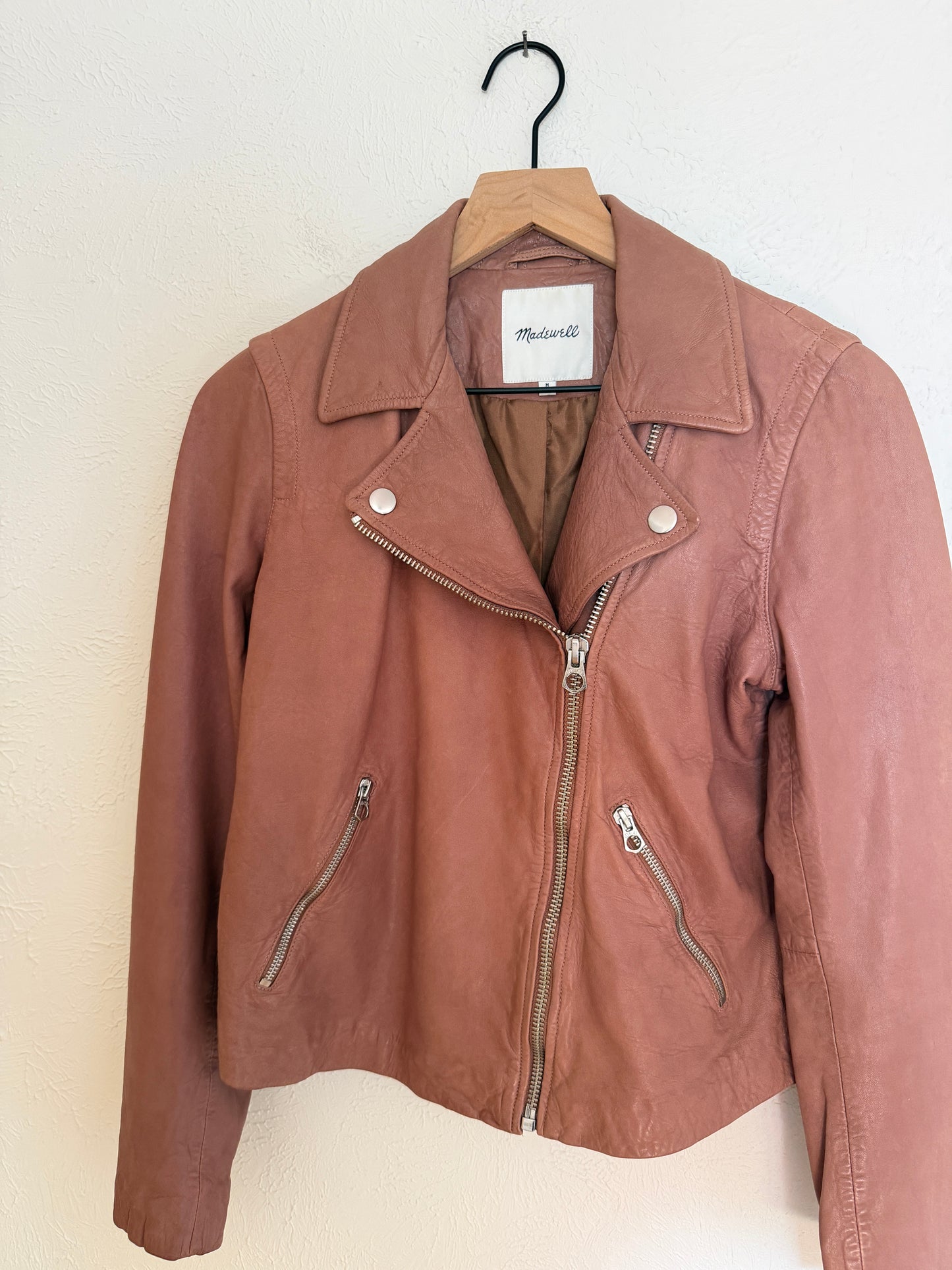 Madewell Mauve Lamb Leather Washed Motorcycle Jacket (M)