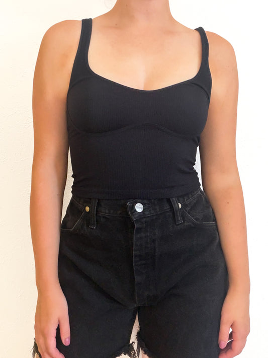 Intimately Free People Meg Seamless Black Crop Tank (M/L)