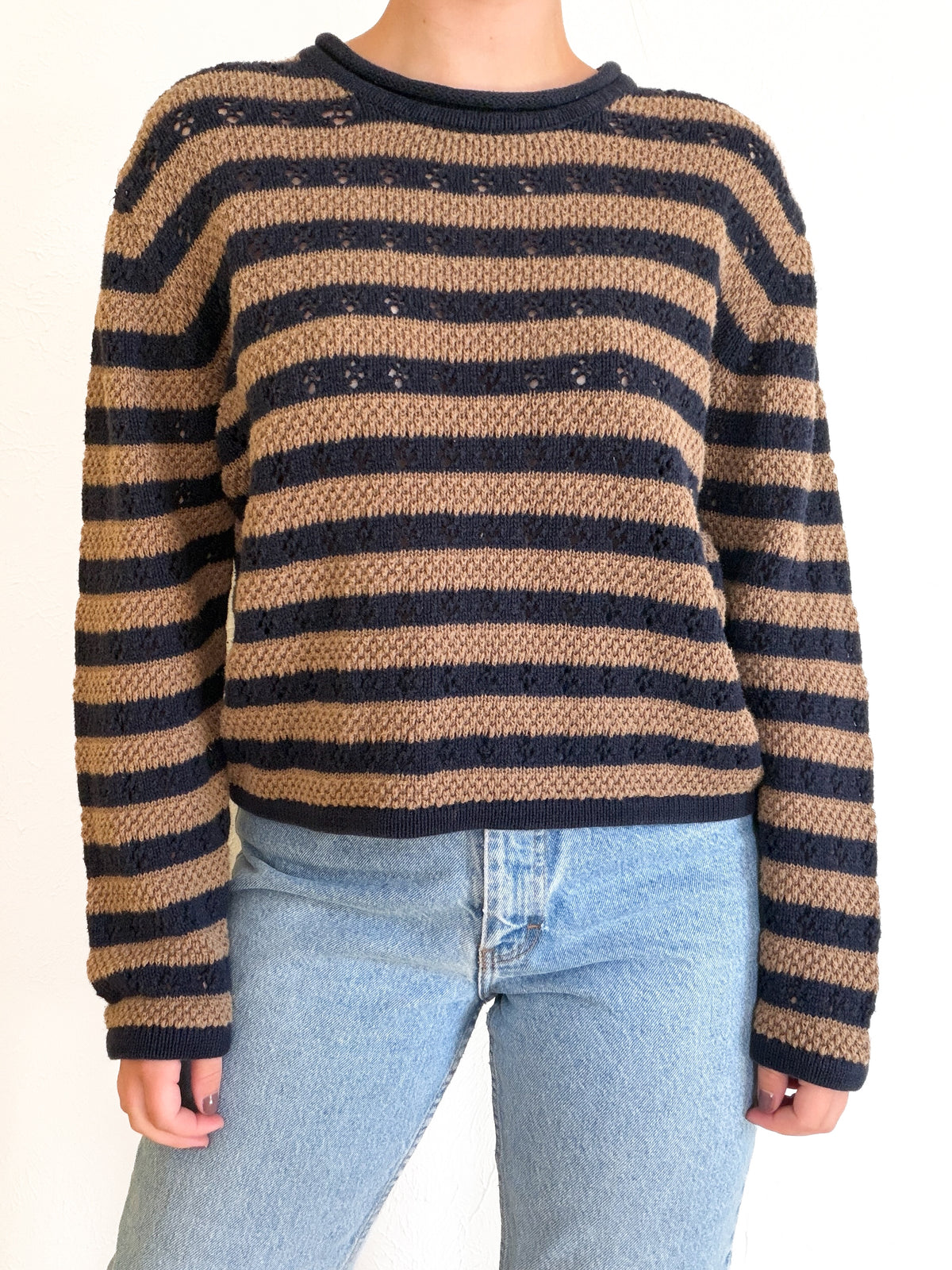 Tan & Navy Rolled Neck Sweater (M)