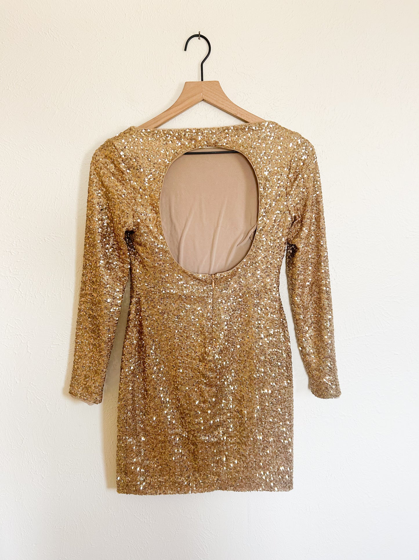 Ralph Lauren Gold Sequin Cutout Back Dress (S)