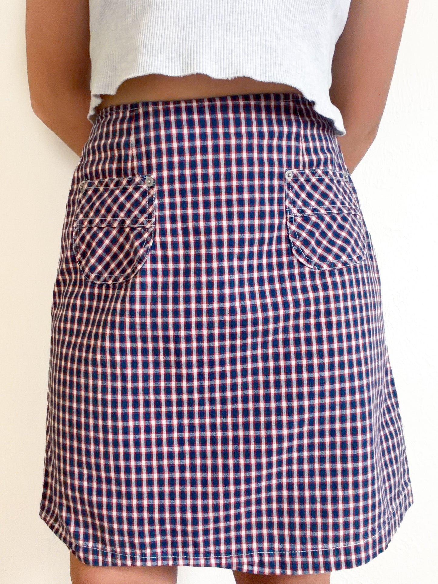 Vintage Plaid Red White & Blue Skirt (M)