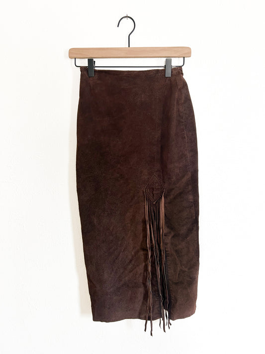 Leather Brown Diamond Fringe Skirt (2)