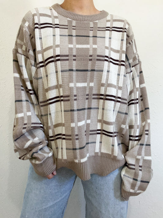 Vintage Plaid Neutral Sweater (XL)