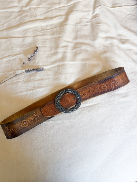 Vintage Leather Tooled Belt