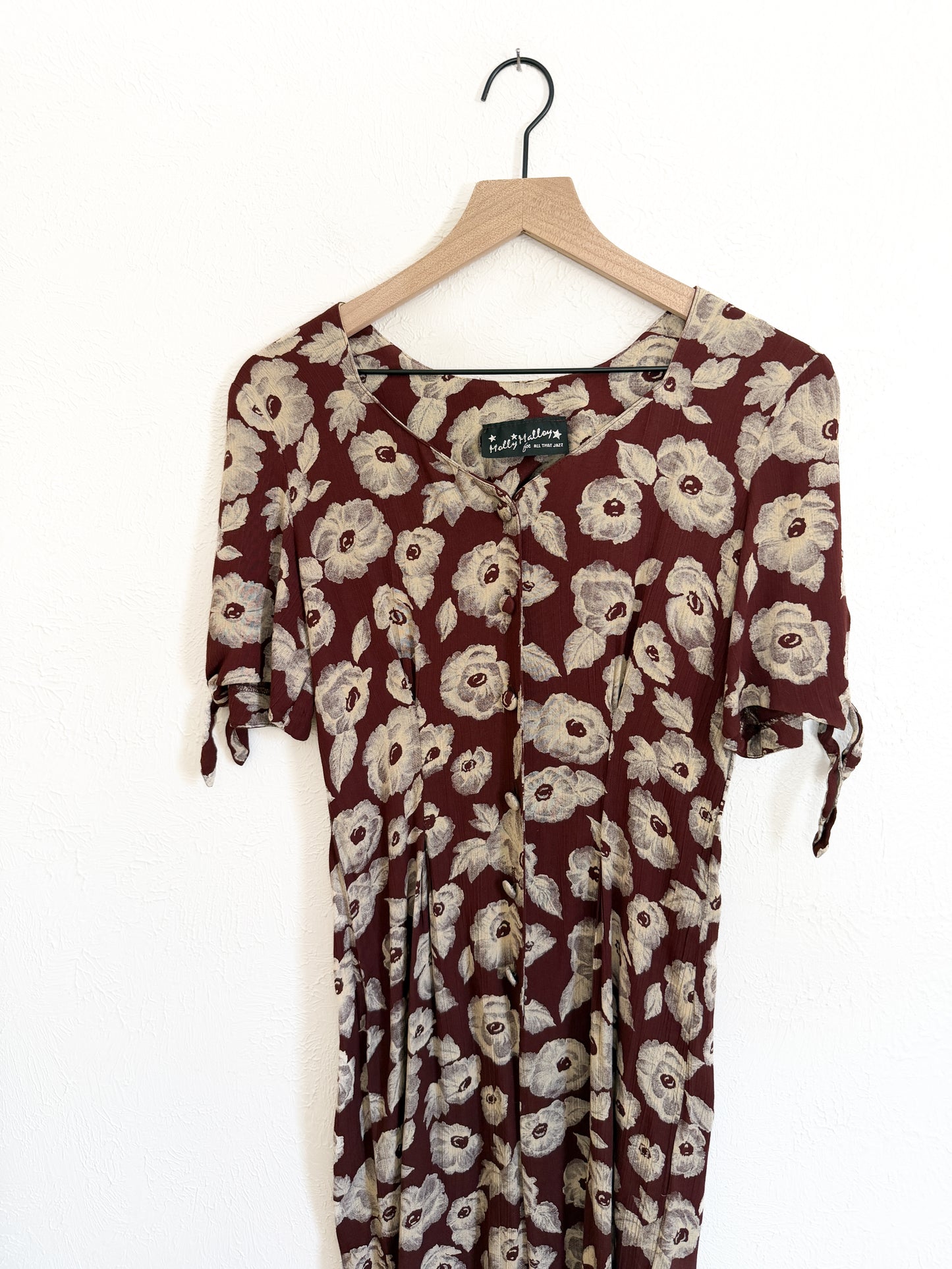 Vintage Brown Floral Button Dress (S)