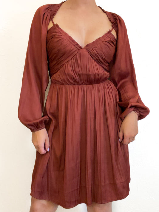 NWT Anthropologie Shirred Cutout Rust Dress (M)