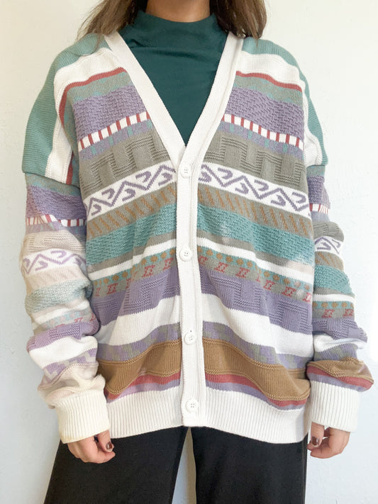 Pastel Coogi Style Cardigan (L)