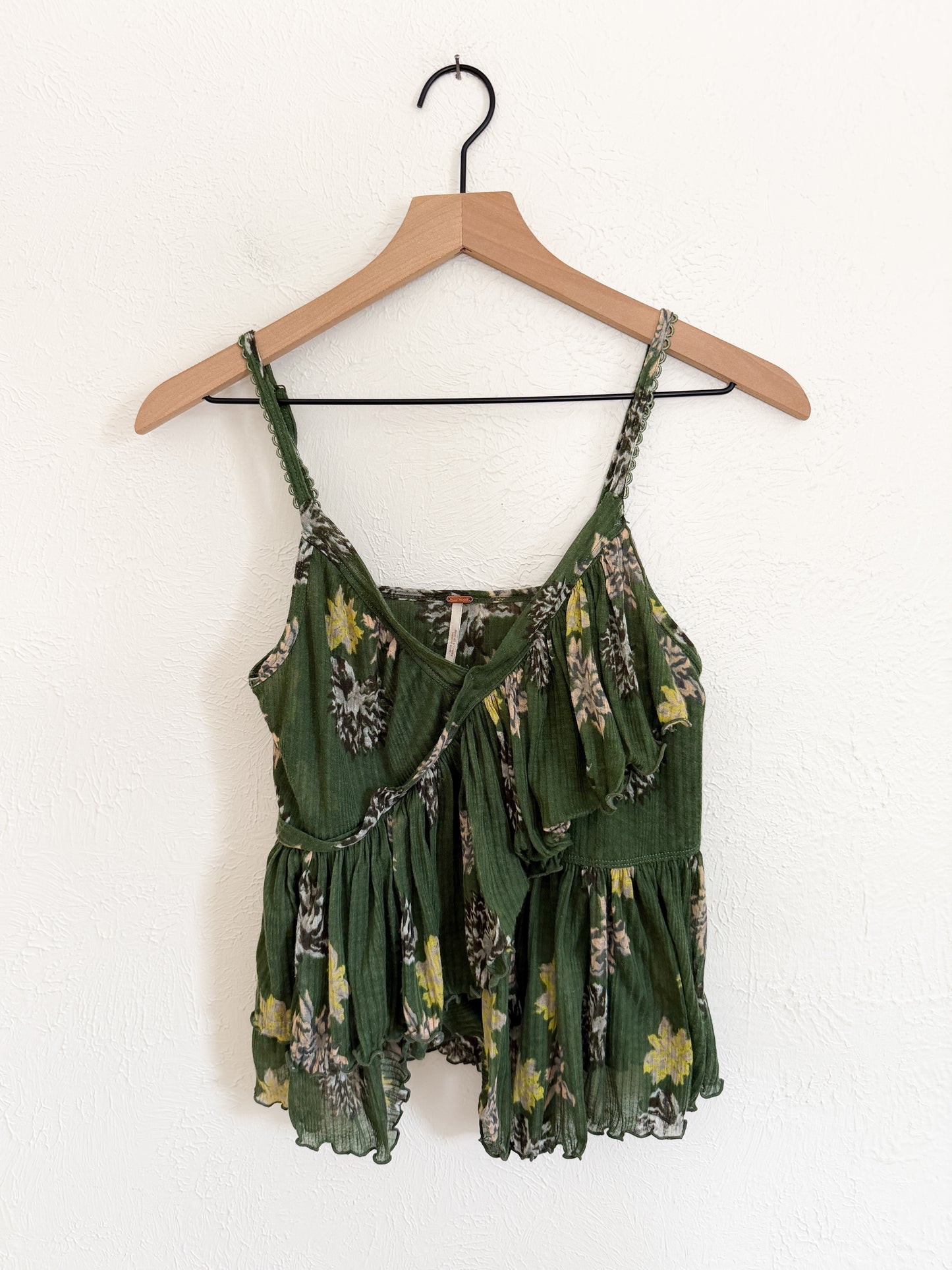 Free People 'Melbourne' Ruffle Green Babydoll Tank (M)