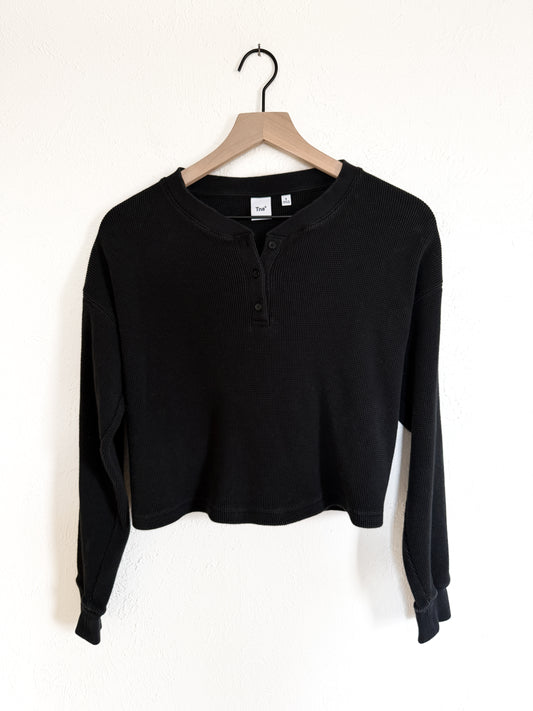 TNA Waffle Knit Black Cropped Henley (S)
