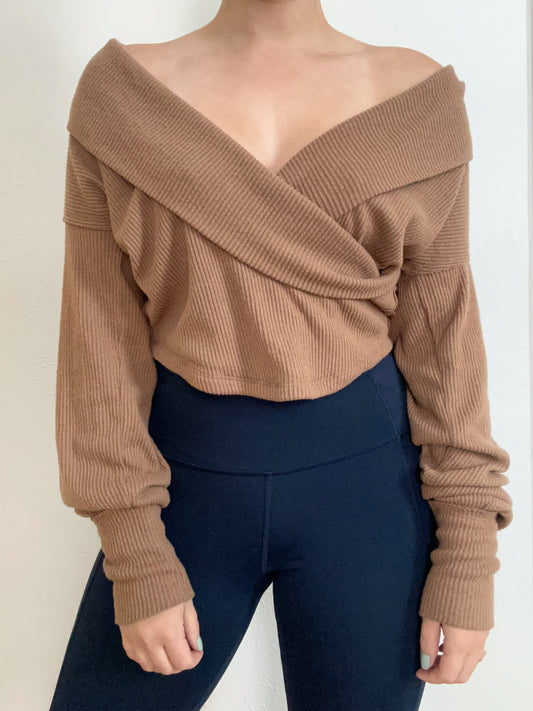 Free People Tan Cropped Long Sleeve (S)