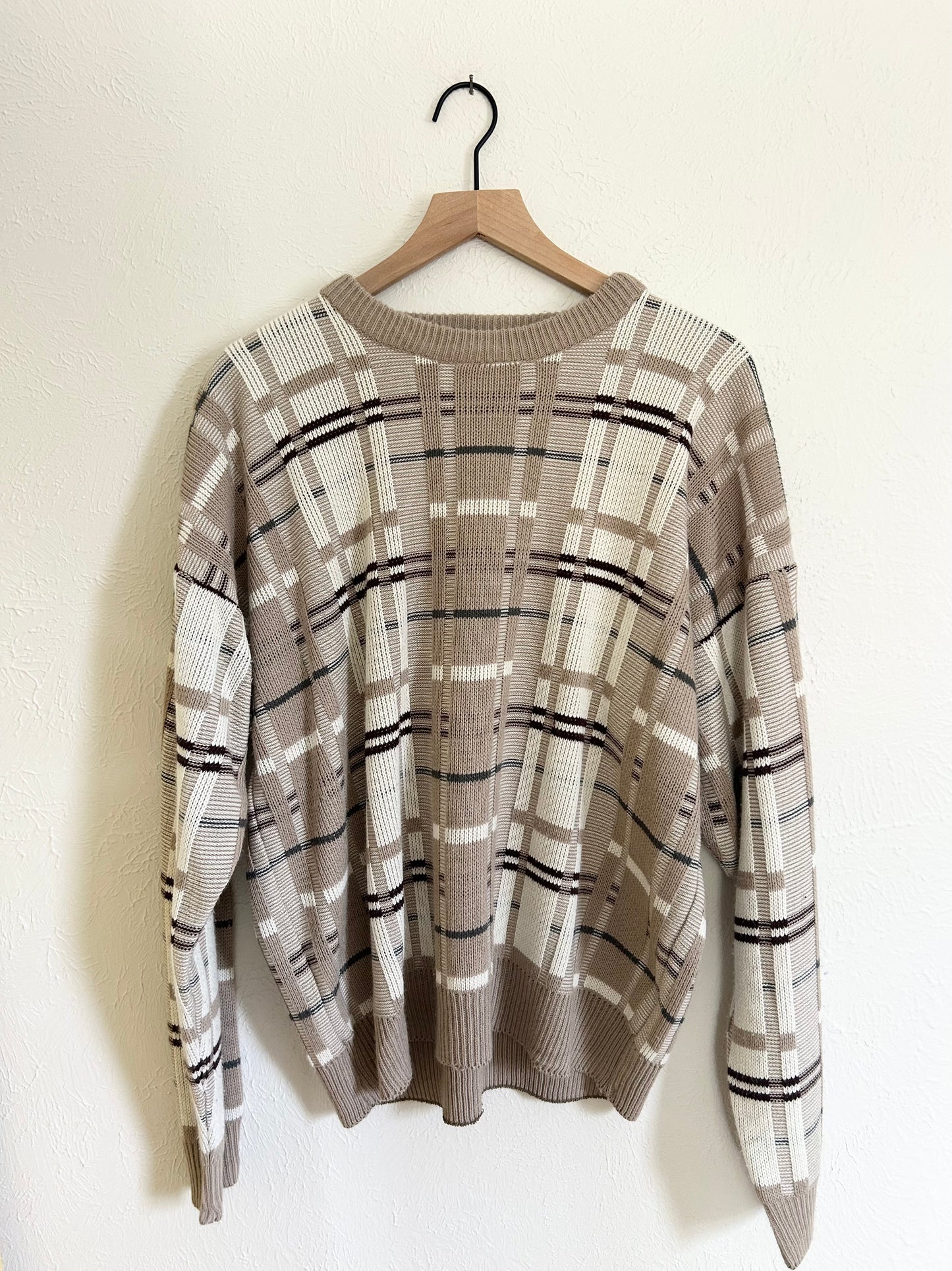 Vintage Plaid Neutral Sweater (XL)