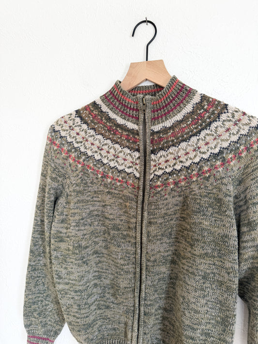 Heirloom Collectibles ‘Fair Isle’ Style Vintage Green Zip Up (L)
