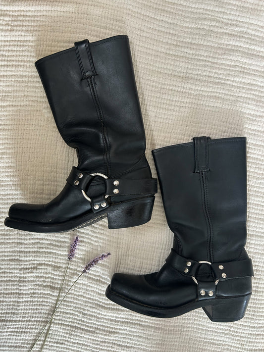 Frye Harness 12R Black Leather Boots (6.5)