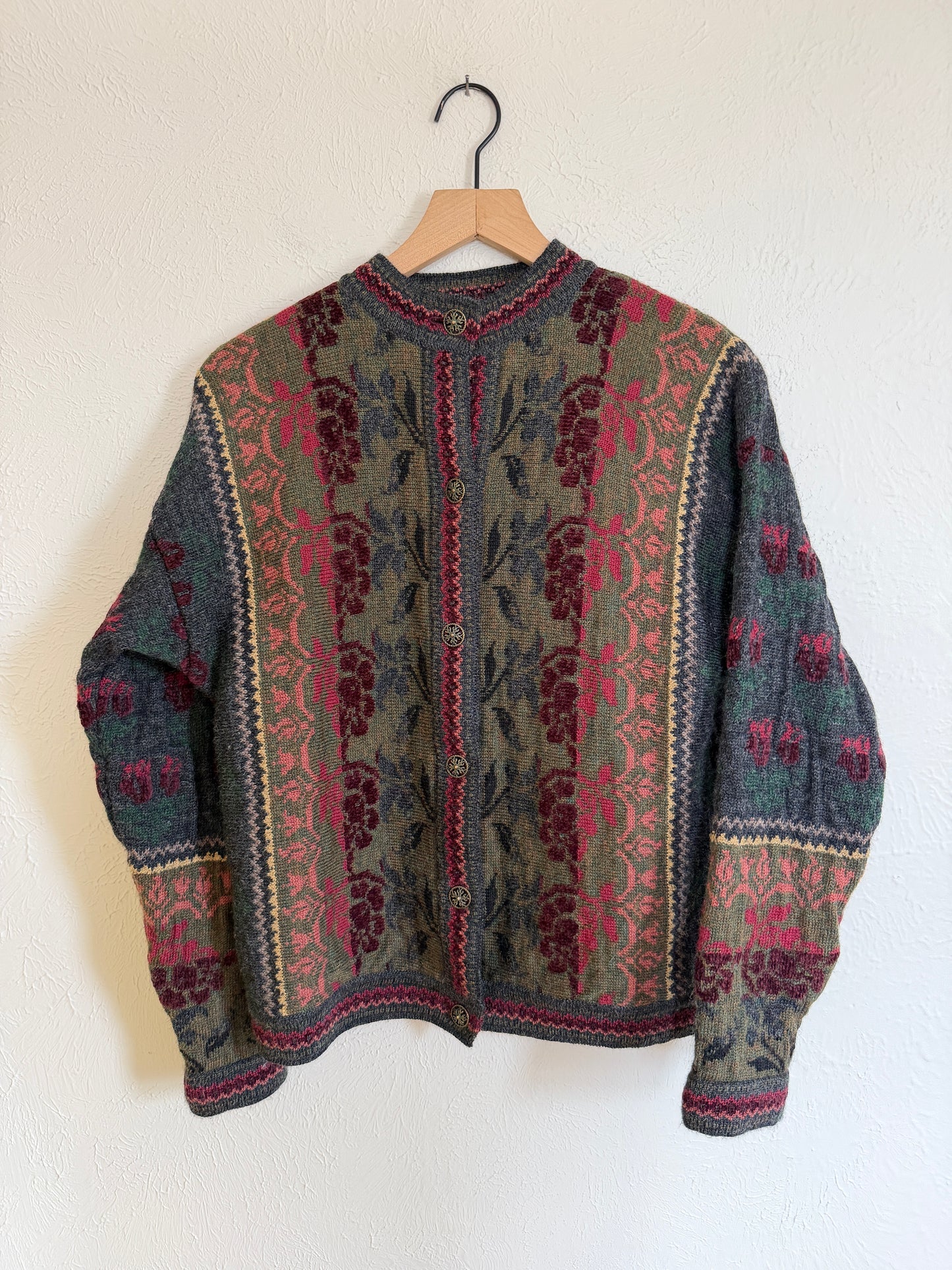Vintage Floral Wool Cardigan Sweater (S/M)