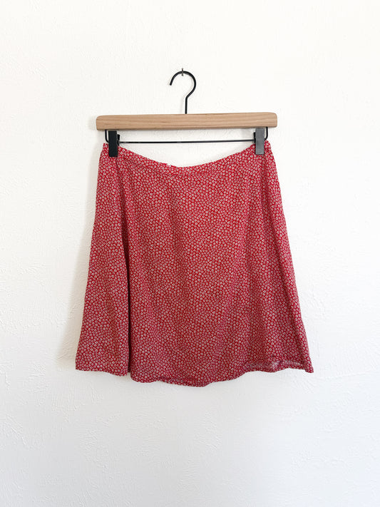 Vintage Red Floral Skirt (M)
